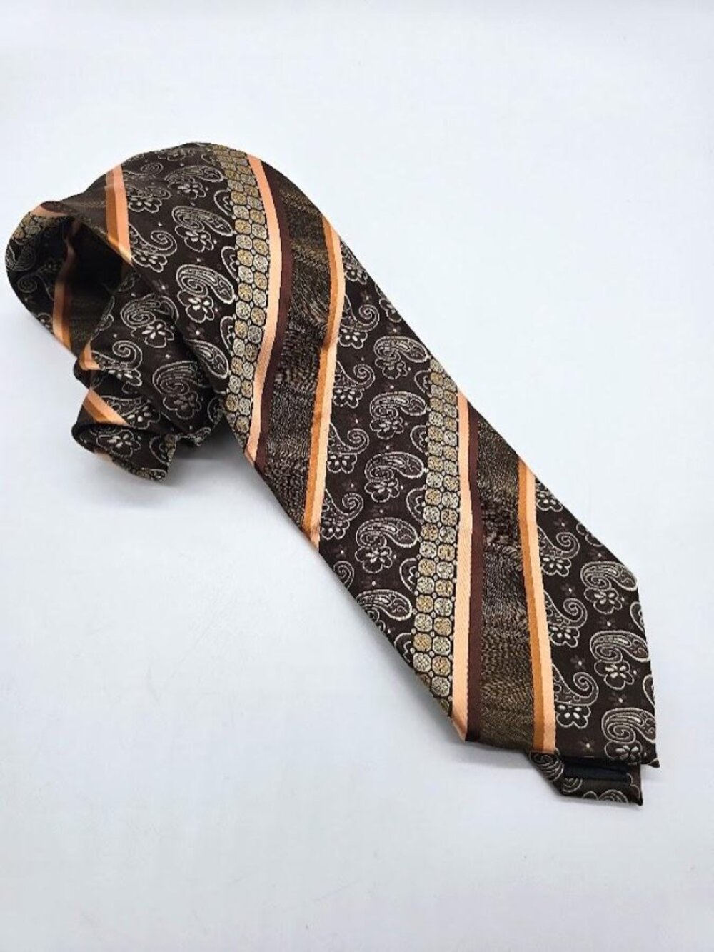 Brown Paisley Stripe Mens Necktie Prime Time Don Jonathan